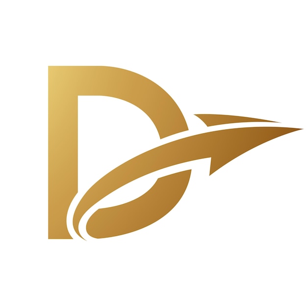 Gold Uppercase Letter D Icon with an Arrow on a White Background