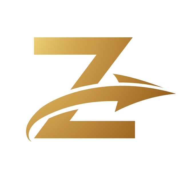 Gold Uppercase Letter Z Icon with an Arrow on a White Background