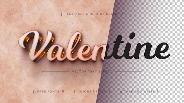 Vector gold valentine editable text effect font style