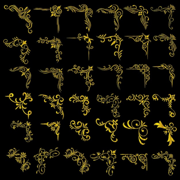 Gold vector illustration of decorative corner frame set Hand Draw of Corner frame Different Shapes