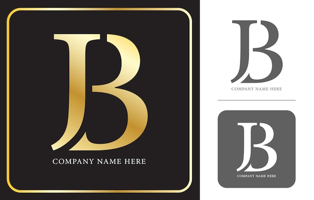 золотые и векторные буквы B и J дизайн логотипа