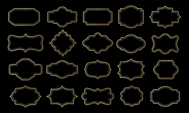 Gold vintage frames collection Different retro labels isolated on black background Vector set