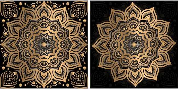 Gold vintage ornamental mandala on black background