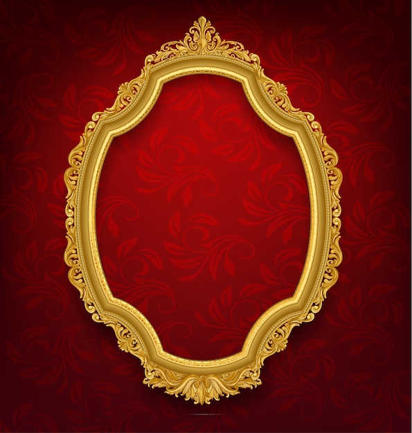 Vector gold vintage picture frame on wall