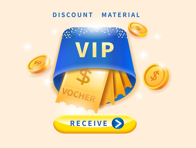 Gold VIP Premium Luxury Promotion Coupon Coupon Ticket Template Blue EGift Card with Coins