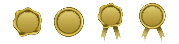 Gold wax seals isolated on a white background Design elements