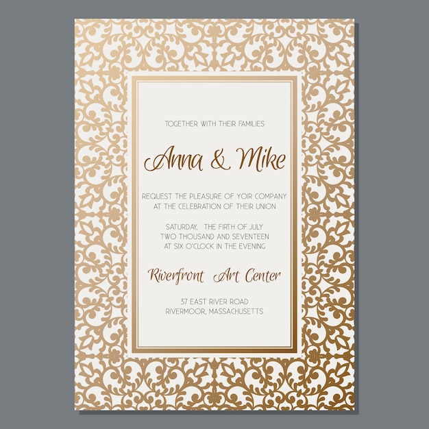 Gold wedding invitation template.