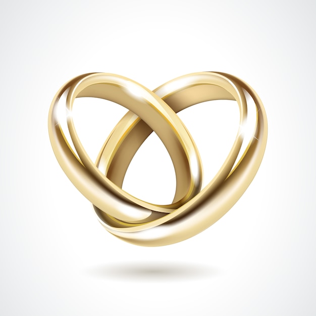 Vettore anelli di nozze d'oro isolati