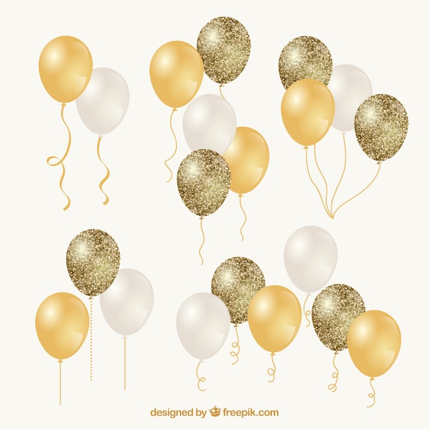 Gold and white balloons bunch collection