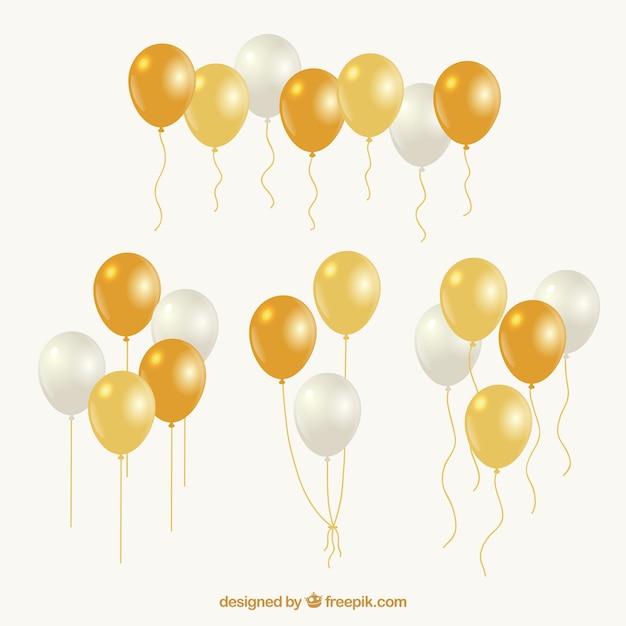 Gold and white balloons bunch collection