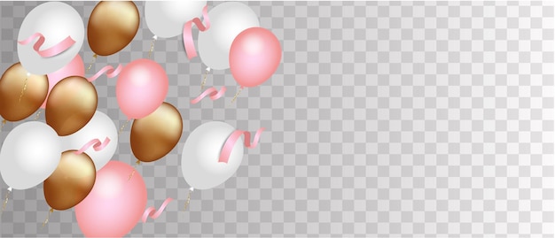 Vector gold, white and pink balloons isolated