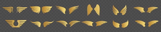 Вектор Набор иконок с золотыми крыльями коллекция значков с золотыми крыльями векторная иллюстрация