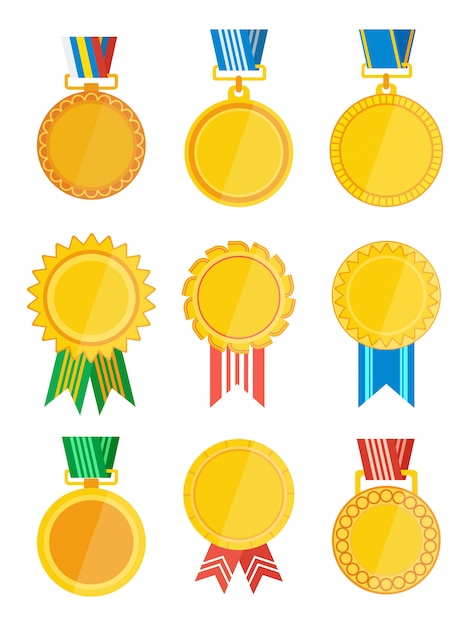 Gold winner badge with ribbon isolated set