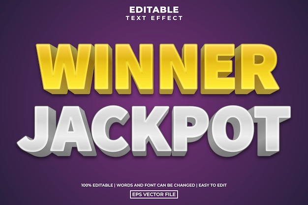 Gold winner jackpot text style, editable text effect vector