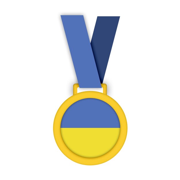 Gold Winners Medal with Ukraine National Flag First Place Achievement