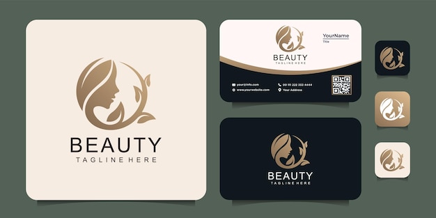 Gold woman face salon beauty logo concept