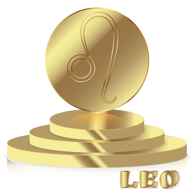 Gold Zodiac sign Leo  Astrological and Horoscope symbol on pedestal