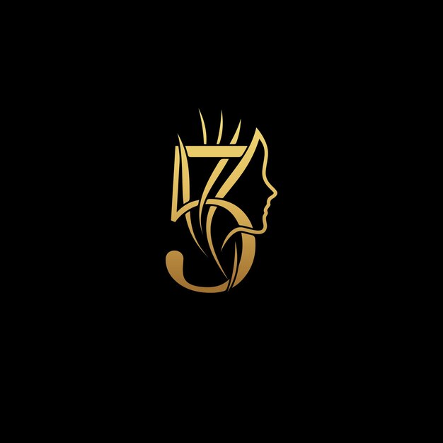 Vector goldcolored initial combined with female face indicating beauty use for salon hair business