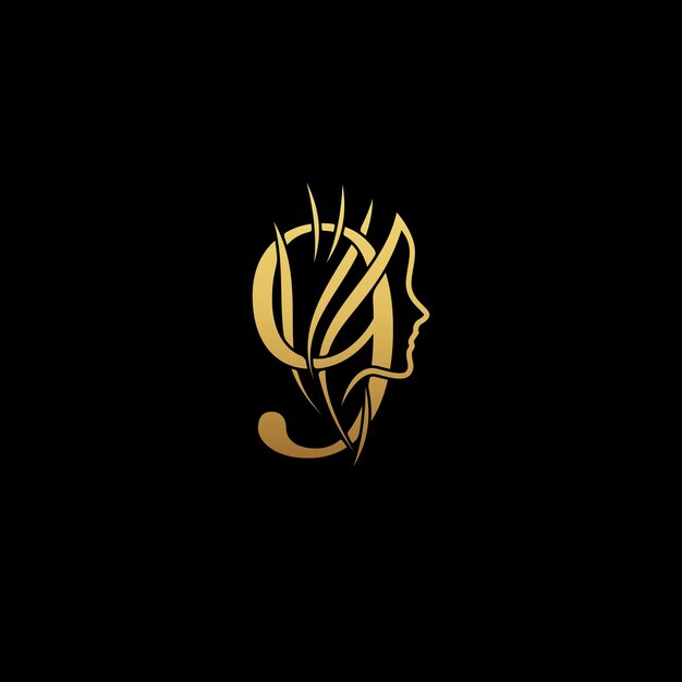 Vector goldcolored initial combined with female face indicating beauty use for salon hair business