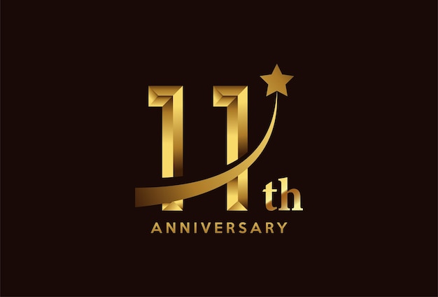 Vector golden 11 year anniversary celebration logo design with star symbol