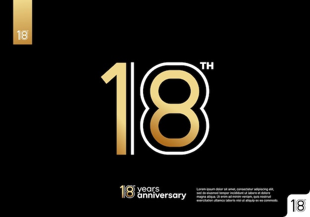 Vector golden 18th anniversary celebration logotype on black background