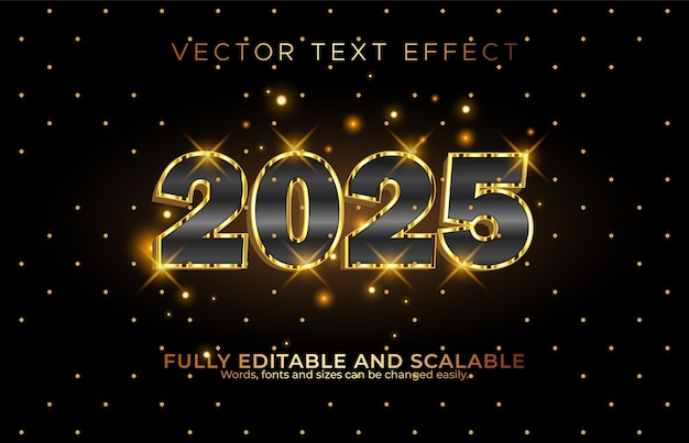 2025 황금 3D 글과 검은색 배경 수정 및 미래의 텍스트 효과