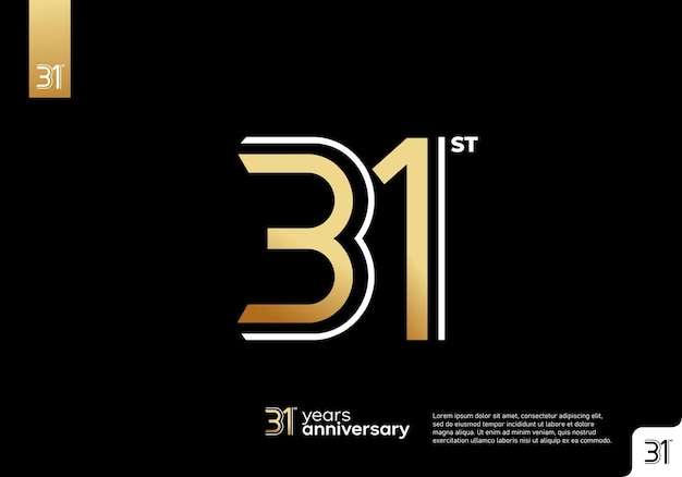 Vector golden 31st anniversary celebration logotype on black background