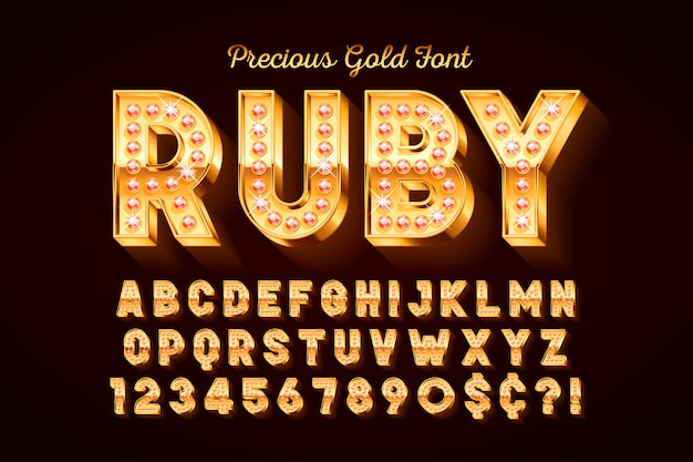 보석, 금 문자 및 숫자와 함께 황금 3d 글꼴.