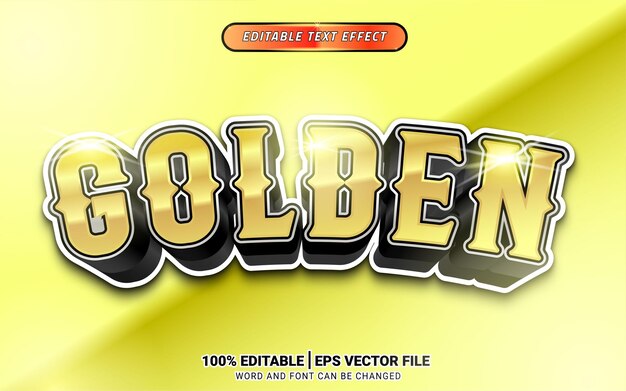 Golden 3d shiny text effect vector template design