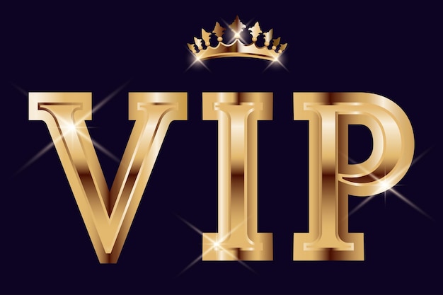 벡터 로얄 크라운 vip 배경 템플릿이 있는 황금 3d 텍스트 vip 카드 클럽 파티 초대장 프리미엄 서비스 배너 벡터 일러스트 레이 션 현대 럭셔리 디자인