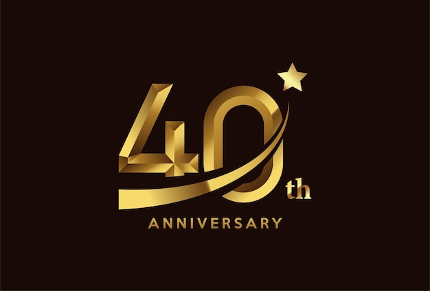 Vector golden 40 year anniversary celebration logo design with star symbol