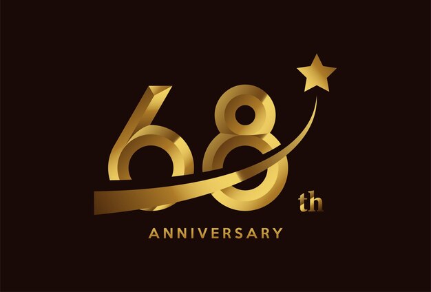 Golden 68 year anniversary celebration logo design with star symbol