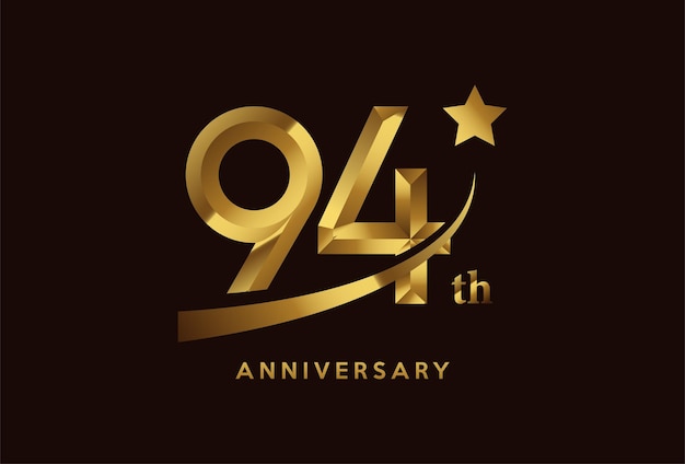 Golden 94 year anniversary celebration logo design with star symbol