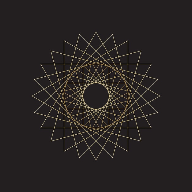 Golden Abstract Geometric Circular Technological Fractal Shape on Black Background