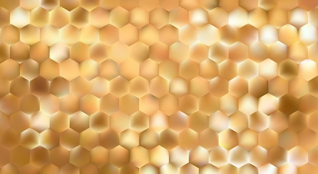 Golden abstract hexagon mosaic background glowing gold honeycomb