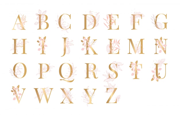 Golden Alphabet floral background illustration Vector