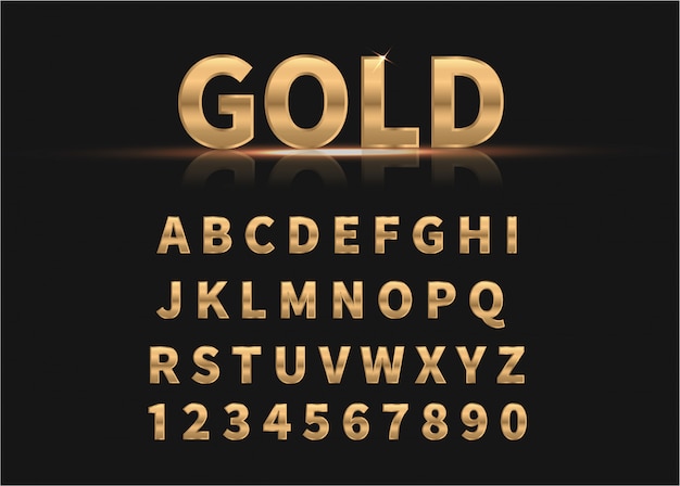 Vector golden alphabet and numbers.