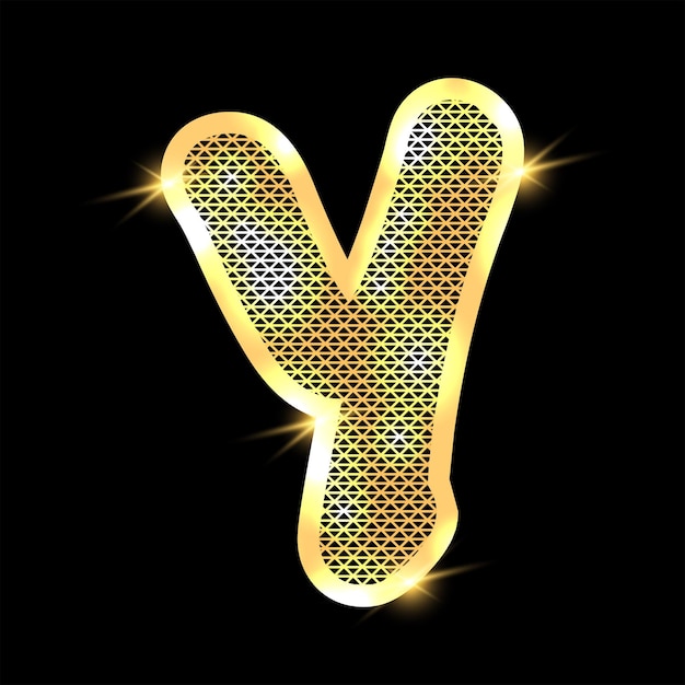 Vector golden alphabet with highlights on a dark background. letter y.