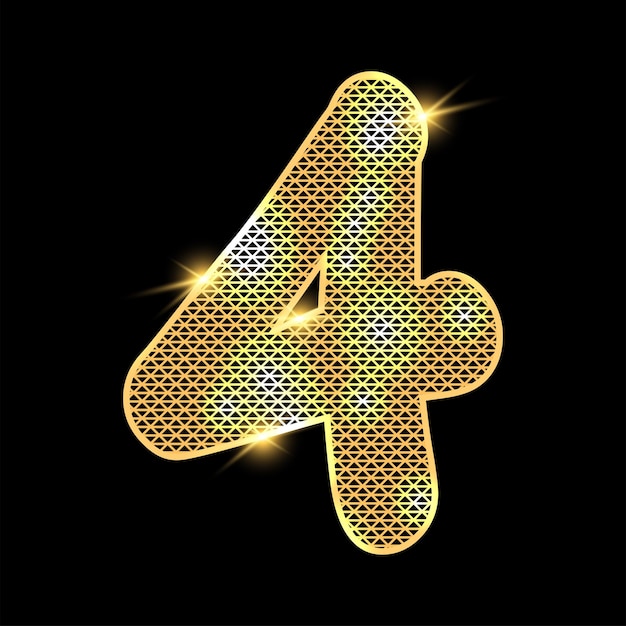 Vector golden alphabet with highlights on a dark background. number 4.