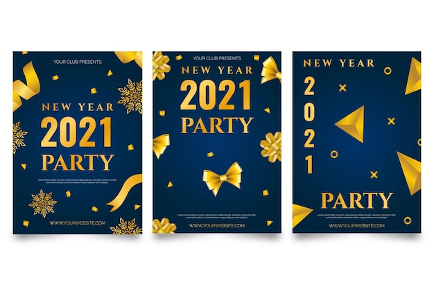 황금과 진한 파란색 새해 2021 포스터 템플릿