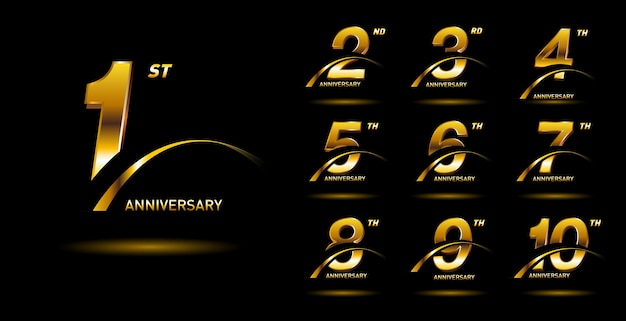 Vector golden anniversay premium emblem set