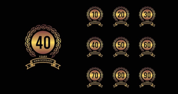 Vector golden anniversay premium emblem set