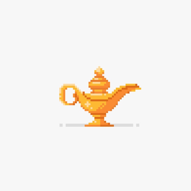 golden antique lamp in pixel art style
