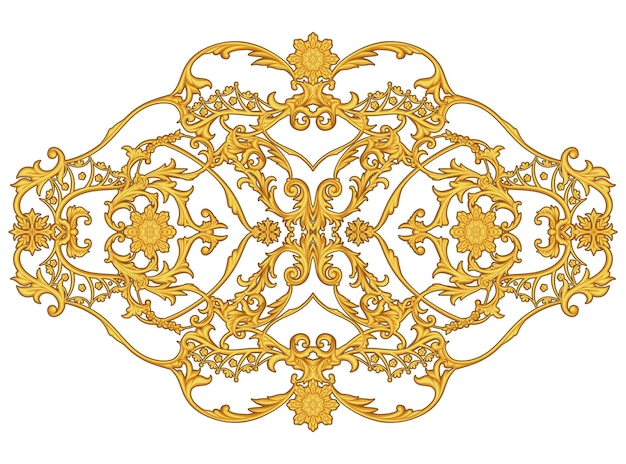 白い背景に花をモチーフにした黄金のアラベスク