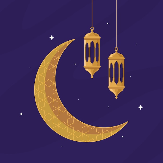 Golden arabic lamps with moon