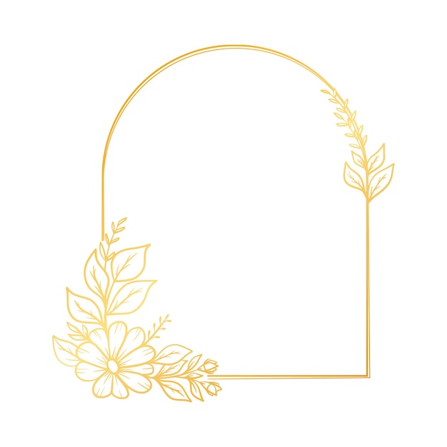 Золотая арочная цветочная рама с вручную нарисованными листьями простой и минималистский дизайн рамы