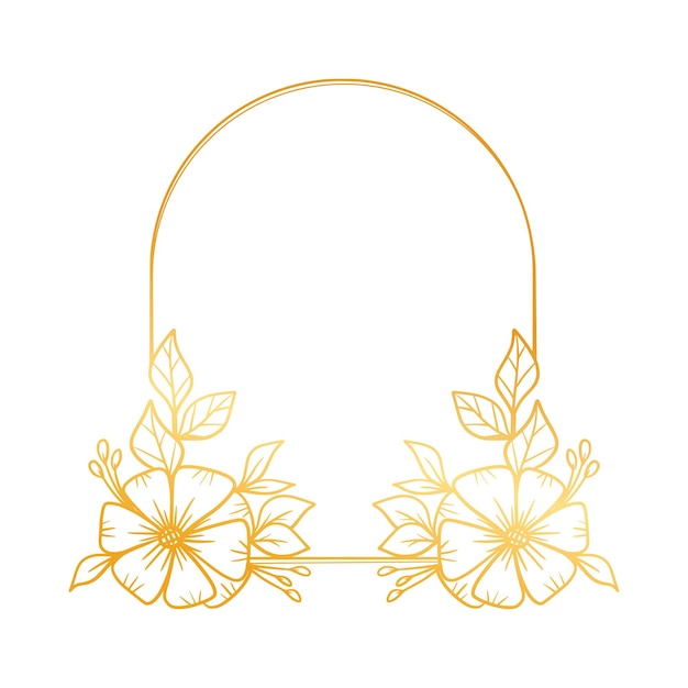 Золотая арочная цветочная рама с вручную нарисованными листьями простой и минималистский дизайн рамы