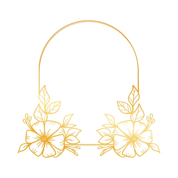 Golden arch floral frame with hand drawn leaves simple and minimalist frame design