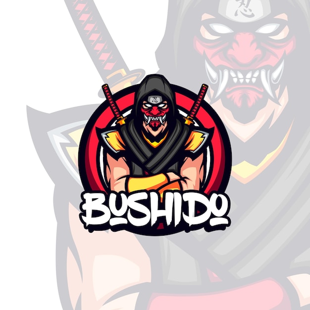 Vector golden armor bushido ronin samurai mascot illustration