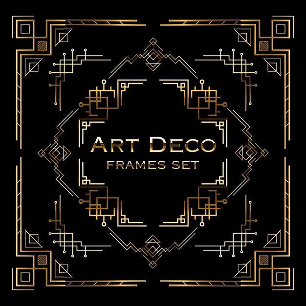 Vector golden art deco decorative elements set. frames, dividers and borders collection. vector illustration